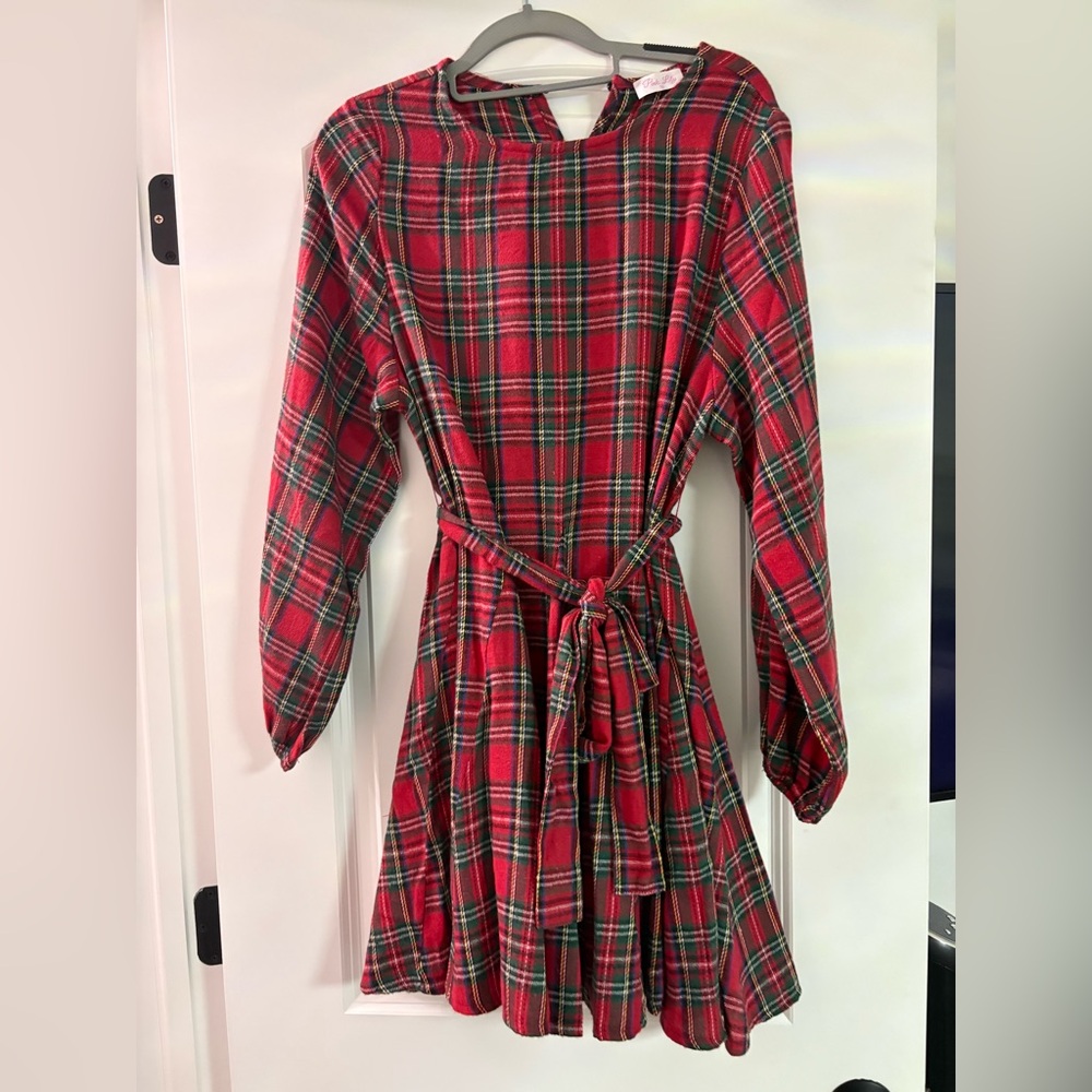 Pink lily plaid Christmas dress